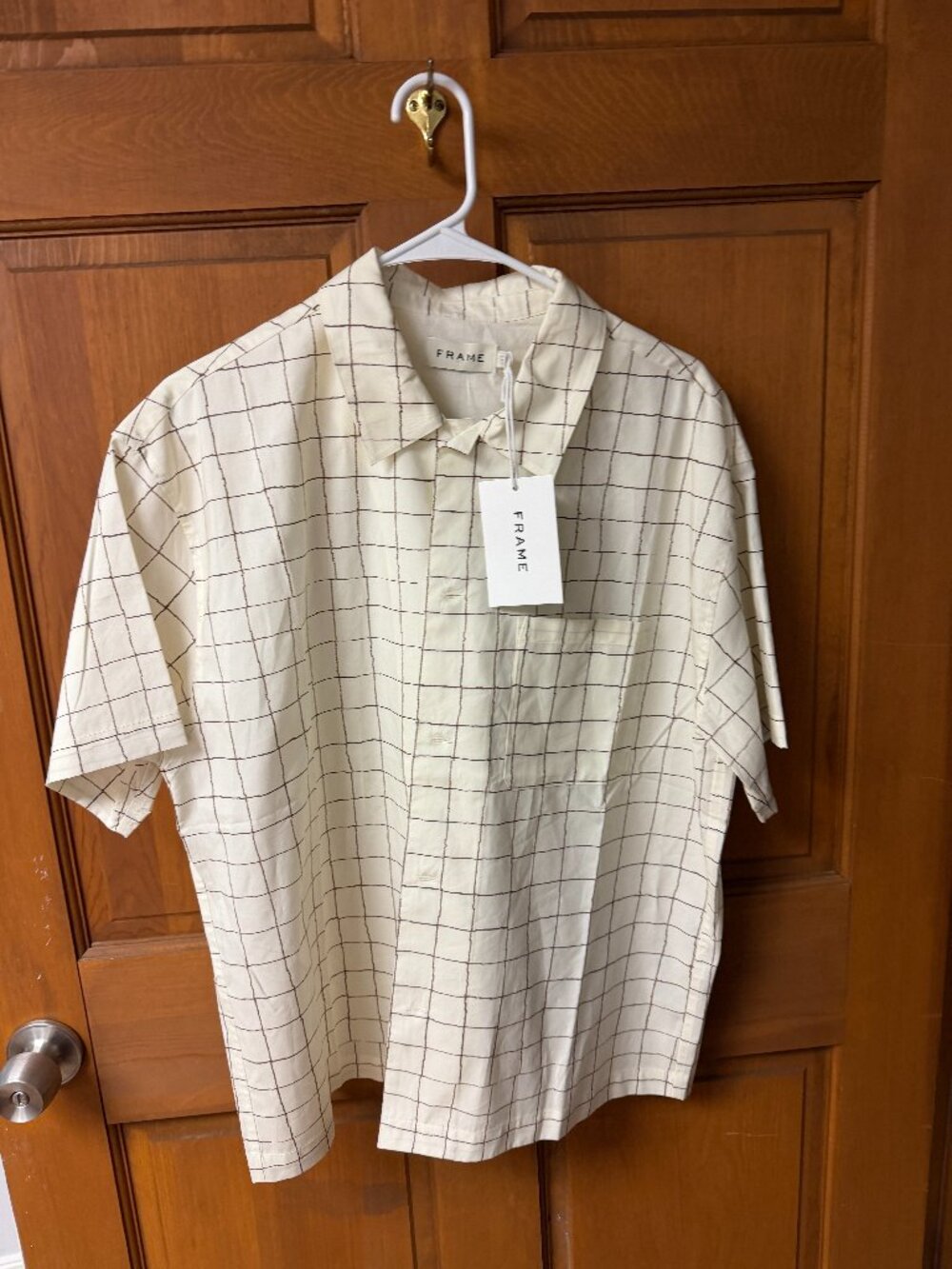 FRAME Denim Men's Vintage Ivory Short Sleeve Button Down Shirt Size M Brand New!